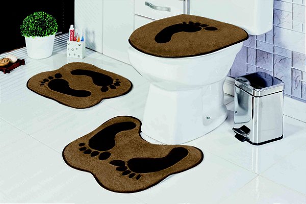 Kit Tapete de Banheiro Formato 3 Peças Antiderrapante Pegada Castor