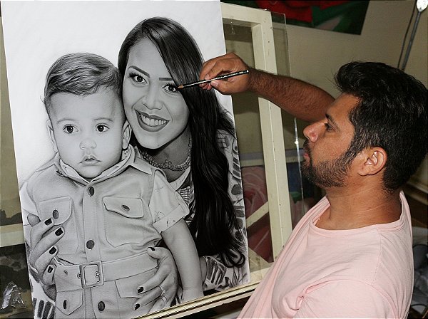 A SUA ENCOMENDA DE RETRATO REALISTA A LÁPIS, COM 2 PESSOAS NO QUADRO, TAMANHO 50/66 cm.
