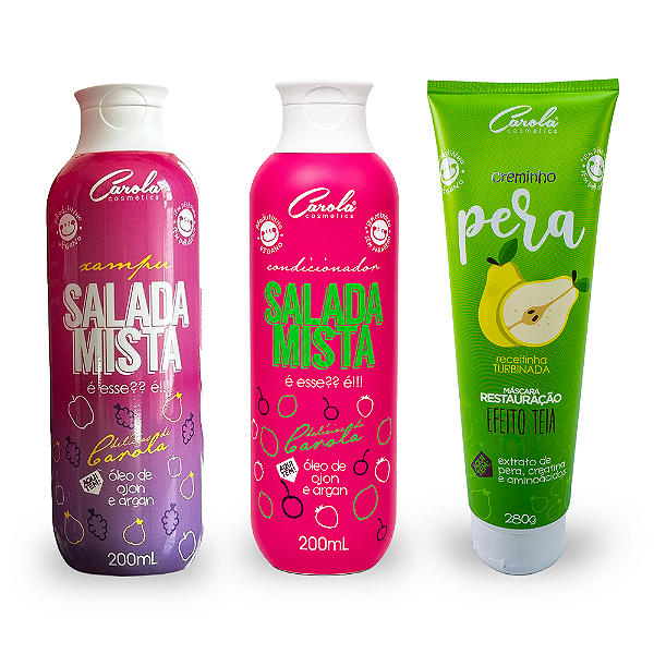 Carola Reconstrução Salada Mista (Salada Mista Xampu 200ml + Salada Mista Condicionador 200g + Pêra Creminho Reconstrutor 280g