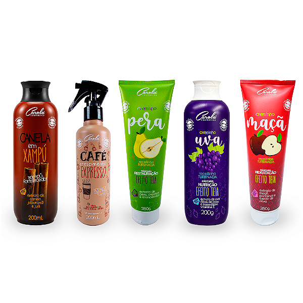 Carola Crescidos e Tratados (Café Expresso 200ml + Canela em Xampú 200ml + Pêra + Uva + Maçã )