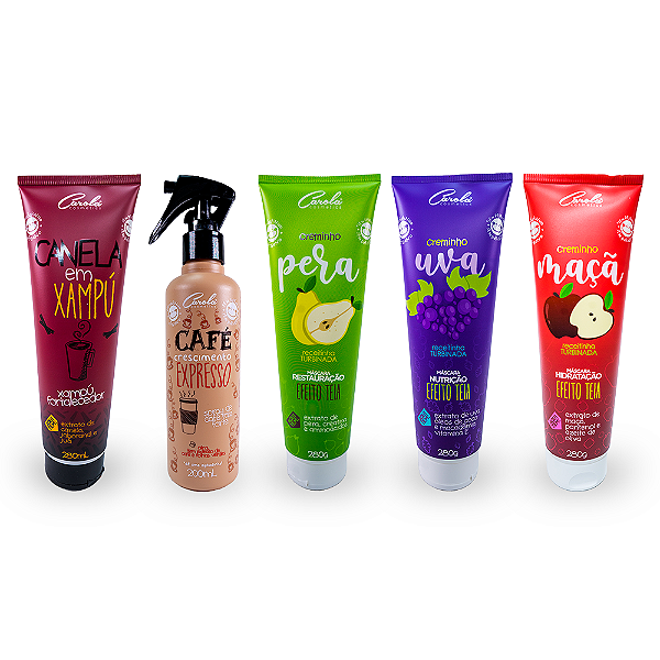 Carola Crescidos e Tratados (Café Expresso 200ml + Canela em Xampú 280ml + Pêra + Uva + Maçã 280gr cada)