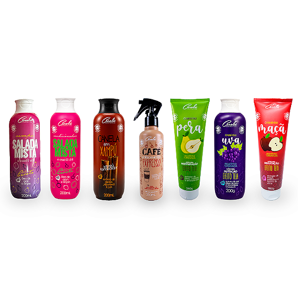 Cronograma Crescimento e Recuperação Carola (Café Expresso + Canela em Xampú + Pêra+Uva+Maçã + Xampu e Condicionador Salada Mista)