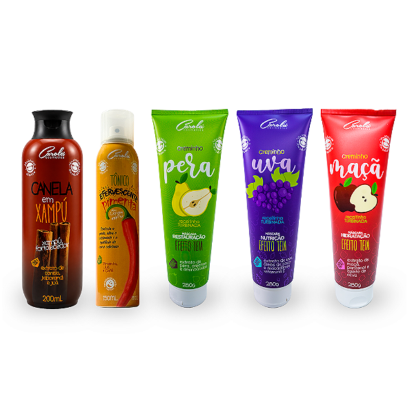 Cronograma Pimenta e Frutas ( Xampú Canela + Spray Pimenta + Pêra + Uva + Maçã)