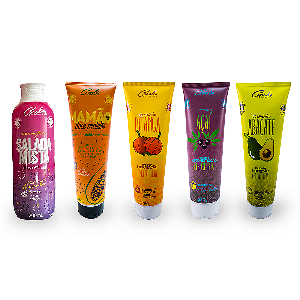 Cronograma Doce Proteção e Força (Creminho Açaí+Creminho Abacate+Creminho Pitanga+Xampu Salada Mista+ Mamão finalizador).