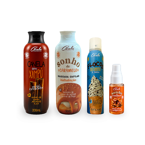 Hidratação Caramelo + Xampu Canela + Sérum Caramelo + Flocos