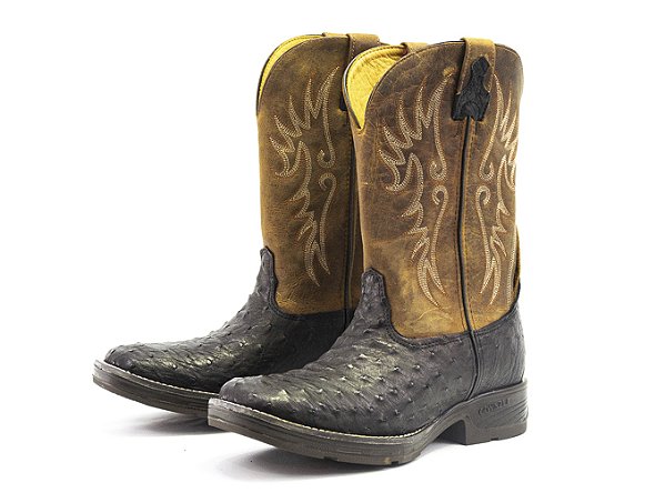 Bota Masculina Goyazes Exótica - Avestruz Preto - Couro Dallas Furta Cor - Jump 1018-AEJ