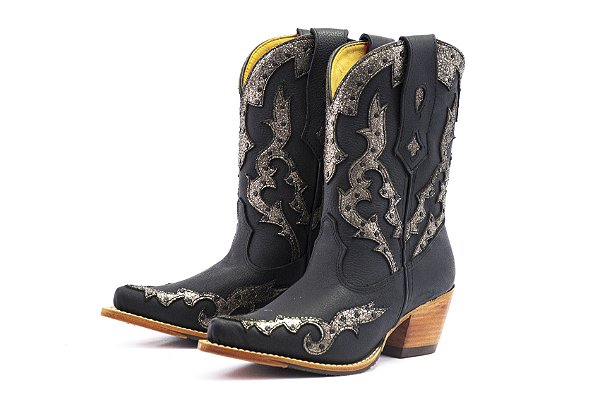Bota Feminina Goyazes Couro Pit Stop Preto - Couro Pit Stop Preto - Couro BF