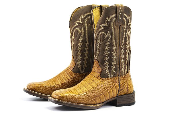 Bota Masculina Goyazes Exótica - Jacaré Barriga Havana - Couro Dallas Furta Cor - Solado Power