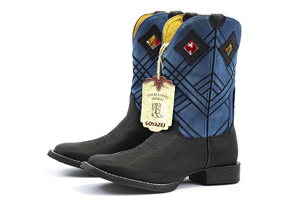 Bota Masculina Goyazes Couro Pit Stop Preto - Couro Dallas Turquesa - Flex