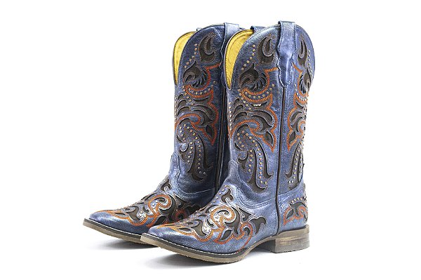Bota Feminina Goyazes Couro Flex Metal Azul - Couro Flex Metal Azul - Flex