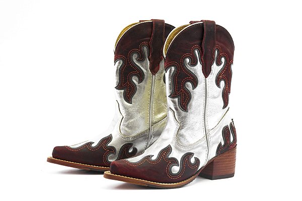 Bota Feminina Goyazes Metalizado Prata - Metalizado Prata Vinho - Couro BF 234502-CC