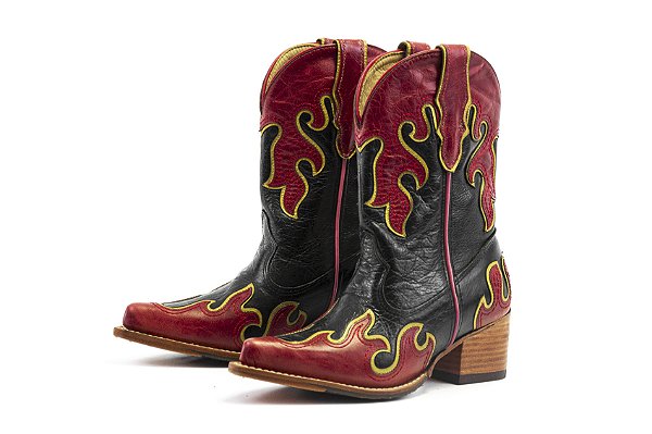 Bota Feminina Goyazes Couro Mustang Preto - Couro Mustang Preto - Fogo Couro BF