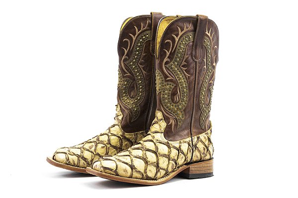 Bota Feminina Goyazes Exótica - Pirarucu Bege - Couro Atlanta Carmel - Couro