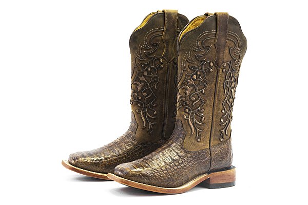 Bota Feminina Goyazes Exótica - Jacare Tabaco - Couro Dallas Furta Cor - Couro