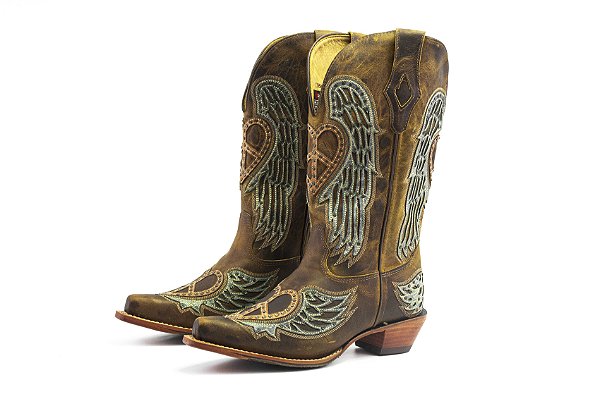 Bota Feminina Goyazes Bico Fino / Couro Dallas Ocre / Couro Dallas Ocre - Sola Couro
