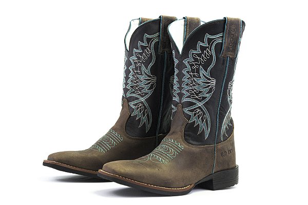 Bota Feminina Durango /Med Dog Preto/Turquesa - Solado Flex