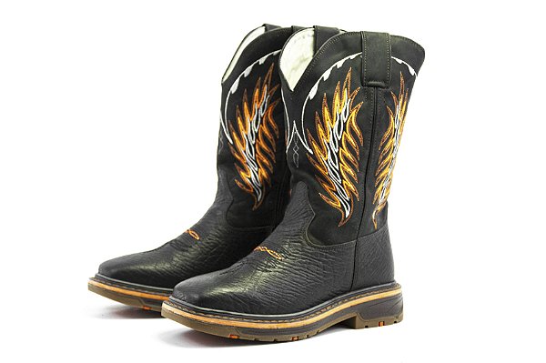 Bota Masculina Mr West - Cabeça Preta - Cano Médio Fóssil Preto Laranja - Work