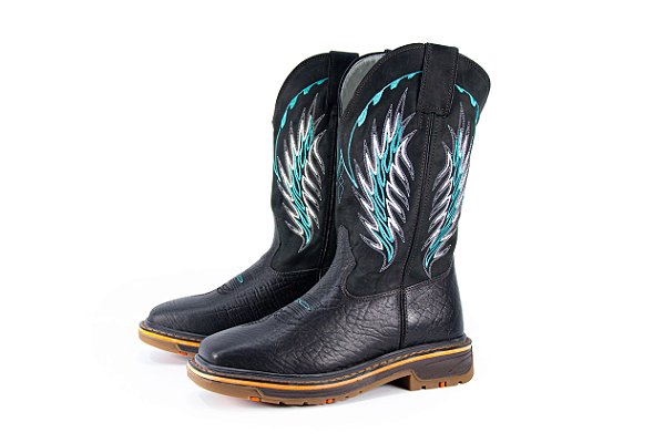 Bota Masculina Mr West - Cabeça Preta - Cano Médio Fossil Preto - Work