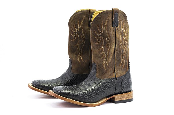 Bota Masculina Goyazes Exótica - Jacare Barriga Preto - Couro Dallas Furta Cor - Couro