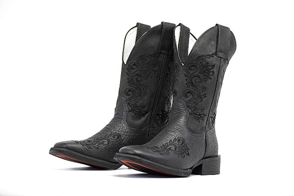 Bota Feminina Mr West Cabeca Preta Flor Preta - Flex