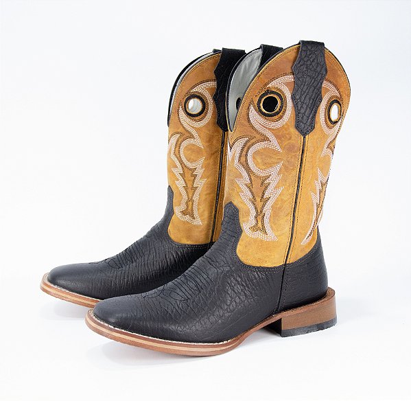 Bota Masculina Mr West Cabeça Preta Cano Mostarda - Couro