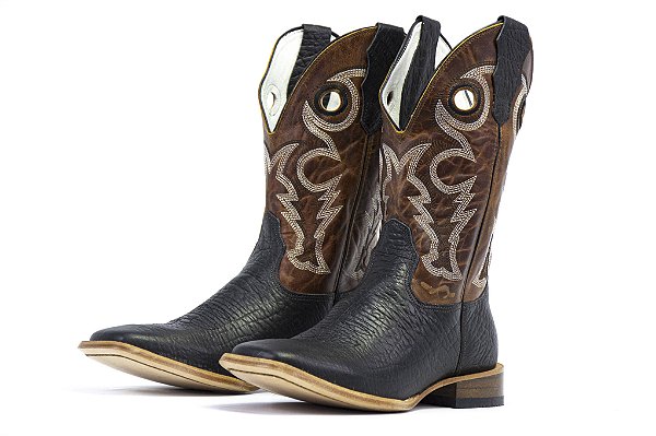 Bota Masculina Mr West Cabeça Preta Cano Mostarda - Couro
