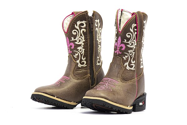 Bota Mr West Infantil Fossil Tabaco Bordado Pink Bege - Flex