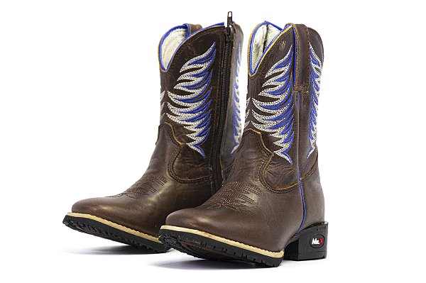 Bota Mr West Infantil Fossil Tabaco Bordado Azul 2803 - Flex