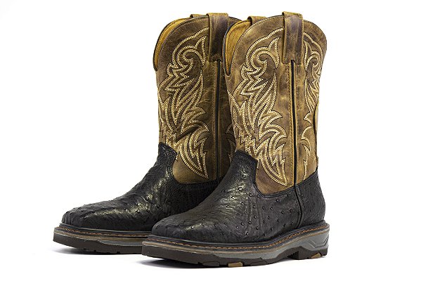 Bota Masculina Goyazes Exótica - Avestruz Preto Dallas Creme - Work 207401-AK