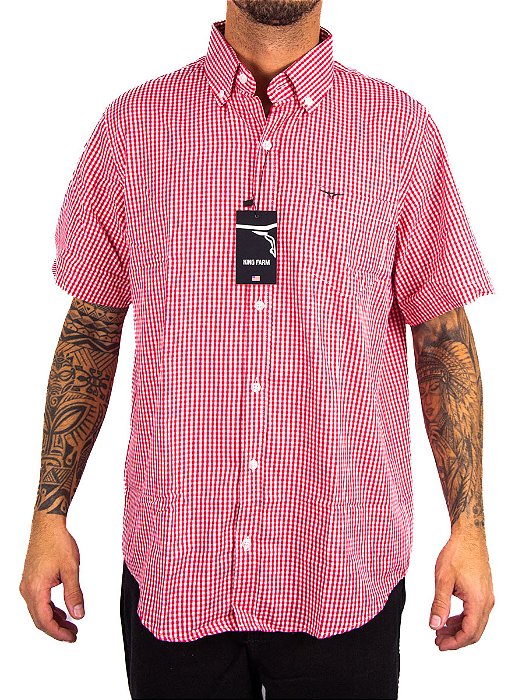 Camisa Masculina King Farm - Manga Curta Xadrez Vermelha
