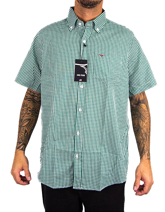 Camisa Masculina King Farm - Manga Curta Xadrez Verde