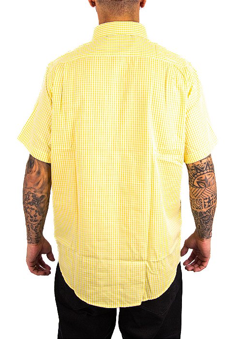 Camisa Masculina King Farm - Manga Curta Xadrez Amarelo