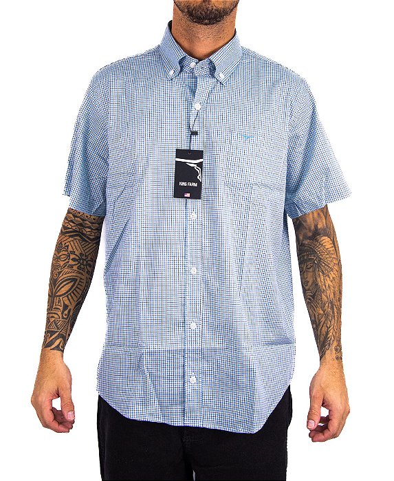 Camisa Masculina King Farm - Manga Curta Xadrez Azul