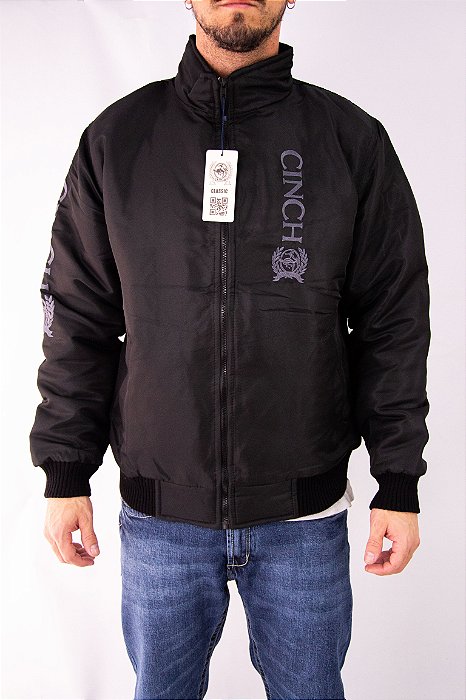 Jaqueta Cinch Nylon Masculina - Preta Bordado Cinza