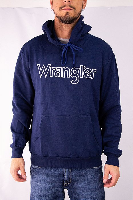 Moletom Masculino Wrangler com Capuz - Azul/Branco