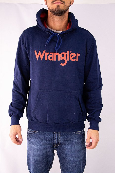 Moletom Masculino Wrangler com Capuz - Azul/Laranja