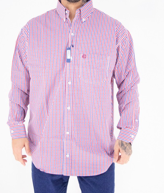 Camisa Masculina Classic Manga Longa - Xadrez Vermelho/Azul