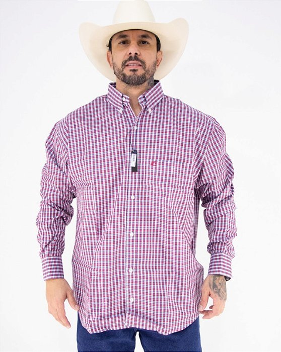 Camisa Masculina Classic Manga Longa - Xadrez Vinho