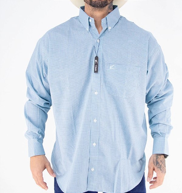 Camisa Masculina Classic Manga Longa - Xadrez Verde/Azul Marinho
