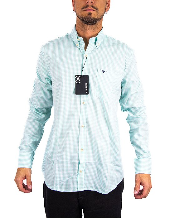 Camisa Masculina All Hunter - Manga Longa Verde Água/Branco
