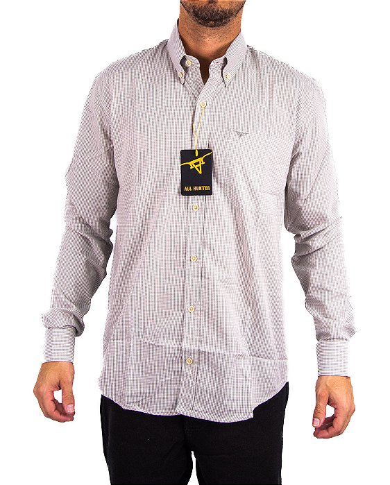 Camisa Masculina All Hunter - Manga Longa Kaqui/Branco