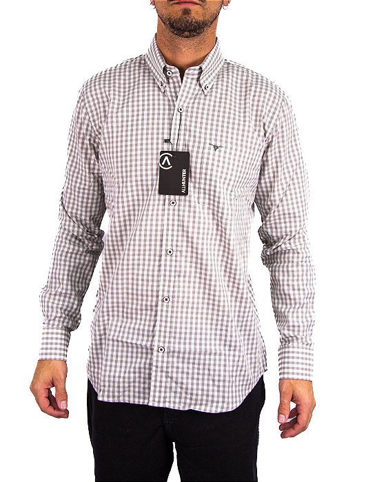 Camisa Masculina All Hunter - Manga Longa Cinza/Branco