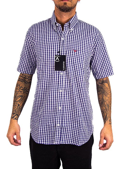 Camisa Masculina All Hunter - Manga Curta Azul Marinho/Branco