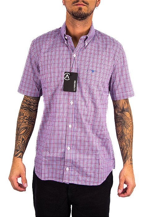 Camisa Masculina All Hunter - Manga Curta Vermelho/Azul