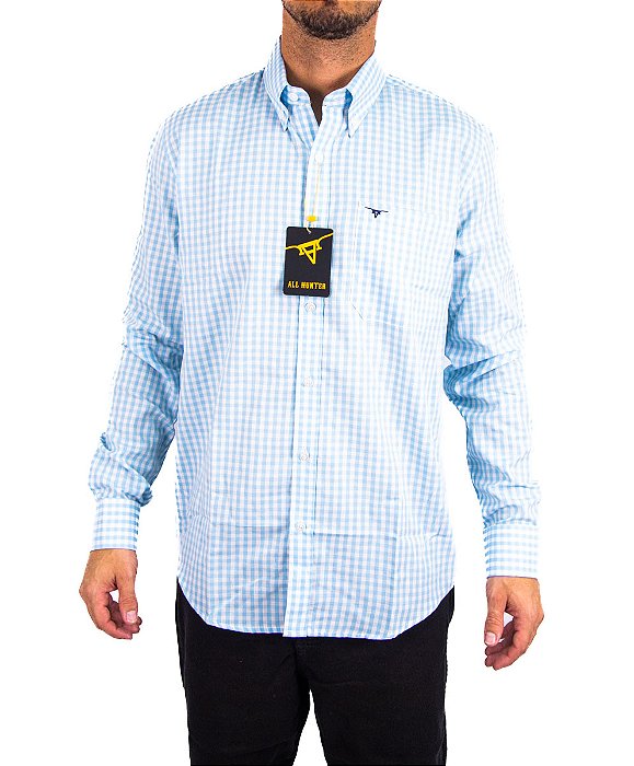 Camisa Masculina All Hunter - Manga Longa Azul Piscina/Branco