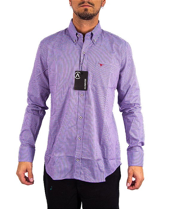Camisa Masculina All Hunter - Manga Longa Azul/Branco/Vermelho