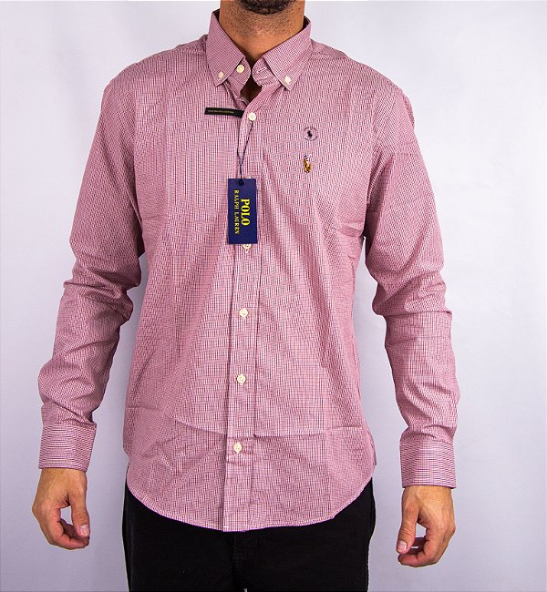 Camisa Masculina Pollo Ralph Lauren - Manga Longa Xadrez Cinza/Vermelho