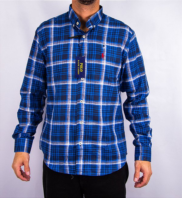 Camisa Masculina Pollo Ralph Lauren - Manga Longa Xadrez Azul Marinho
