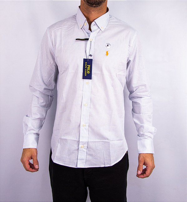 Camisa Masculina Pollo Ralph Lauren - Manga Longa Xadrez Branca