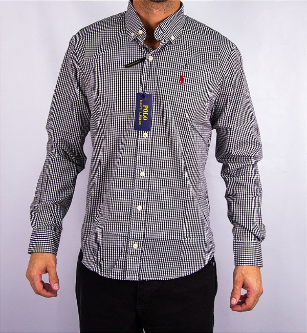 Camisa Masculina Pollo Ralph Lauren - Manga Longa Xadrez Branco/Preto